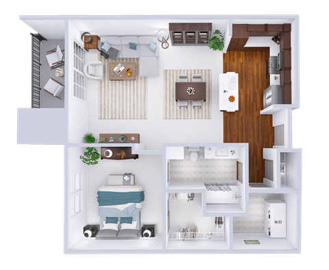 Floor plan for 1 bed, 1 bath, 931 sqft